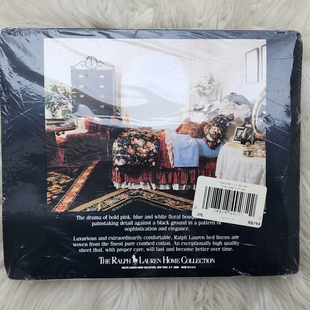 New Rare Ralph Lauren Isadora Black Floral Twin Flat Sheet